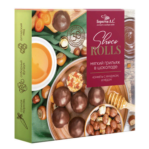  Берестов Shoco Rolls конфеты с фундуком, цукатами моркови  и медом 135г  в Берёзовском