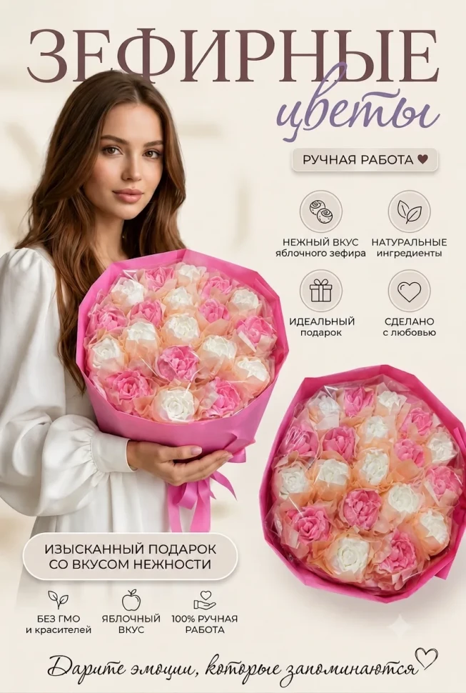  Букет Зефирный Размер XL бело-розовый,350г в Берёзовском